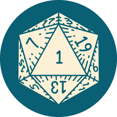 Retro Dövme Biçimi Doğal 1D20 zar bir insan tarafından çizildi