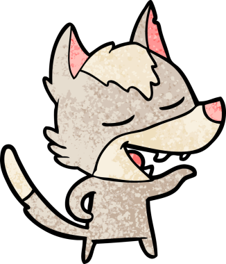 Bir insan tarafından çizilmiş gülen bir kurt.