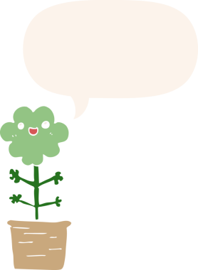 bir insan tarafından çizilmiş, konuşma baloncuklu karikatür çiçeği