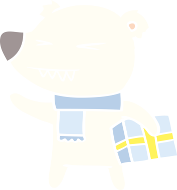 Düz renkli karikatür, kızgın kutup ayısı ve bir insan tarafından çizilmiş xmas.