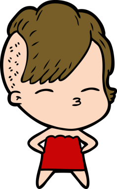 Bir insan tarafından çizilmiş, kıs kıs bakan kız.