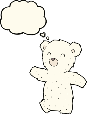 Bir insan tarafından çizilmiş düşünce baloncuklu kutup ayısı çizgi filmi.