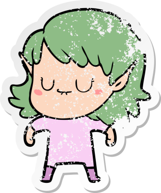 Bir insan tarafından çizilmiş mutlu bir elf kızının sıkıntılı çıkartması.