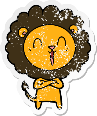 Bir insan tarafından çizilmiş gülen aslan çıkartması.