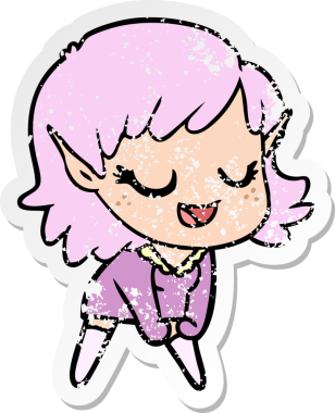 Bir insan tarafından çizilmiş mutlu bir elf kızının sıkıntılı çıkartması.