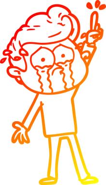 Bir insan tarafından çizilmiş bir soruyu sormaya çalışan, ağlayan bir adamın sıcak çizgi çizimi.