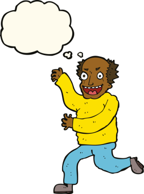 Düşünce baloncuğu insan tarafından çizilmiş kötü yaşlı adam çizgi filmi.