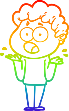 Gökkuşağı gradyan çizgi çizimi Bir insan tarafından çizilmiş şaşırarak nefes nefese bir çizgi film adamı