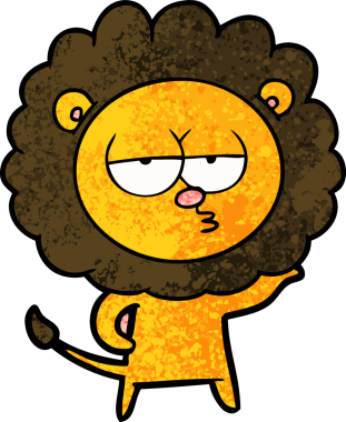 Bir insan tarafından çizilmiş canı sıkkın bir aslan.