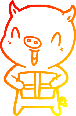 Bir insan tarafından çizilmiş mutlu çizgi film domuzunun sıcak çizgi çizimi.