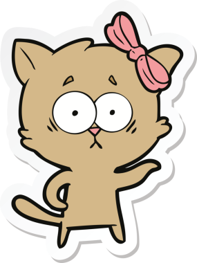 Bir insan tarafından çizilmiş çizgi film kedisinin çıkartması.