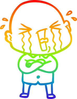 Bir insan tarafından çizilmiş ağlayan kel bir adamın çizgi çizimi.