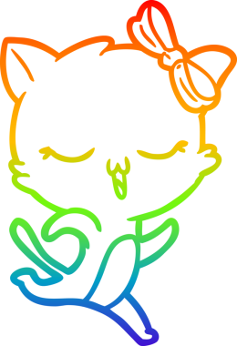 Gökkuşağı gradyan çizgi çizimi bir insan tarafından çizilmiş bir çizgi film kedisi.