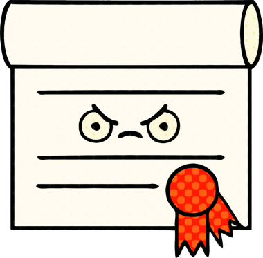 bir insan tarafından çizilmiş bir sertifikanın çizgi roman tarzı