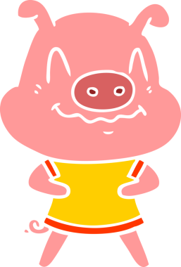 Bir insan tarafından çizilmiş düz renkli çizgi film domuzu.