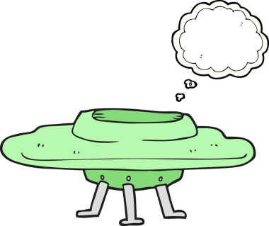 Bir insan tarafından çizilmiş serbest çizim balon karikatür uçan daire.