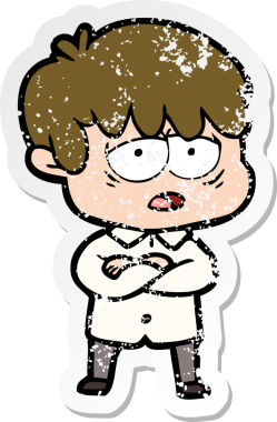 Bir insan tarafından çizilmiş bitkin bir çizgi film karakterinin sıkıntılı çıkartması.