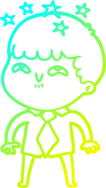 Bir çizgi film karakteri, bir insan tarafından çizilmiş soğuk gradyan çizimi.