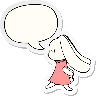 Bir insan tarafından çizilmiş baloncuk çıkartmalı şirin çizgi film tavşanı.