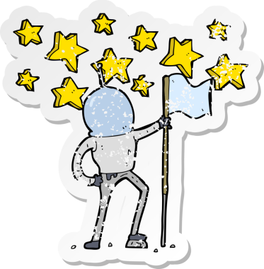 Bir insan tarafından çizilmiş inanılmaz bir astronot çizgi filminin gerilimli yapıştırması.