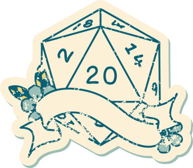 Retro Dövme Biçimi Doğal 20 D20 zar bir insan tarafından çizildi