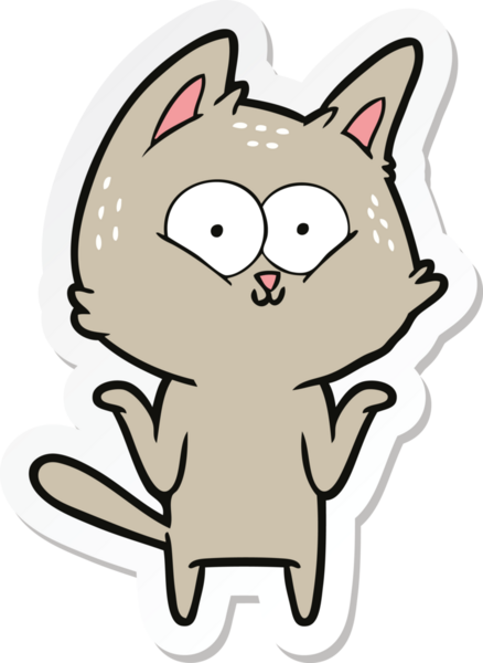 Çizgi film kedisinin çıkartması Bir insan tarafından çizilmiş omuz silkiyor