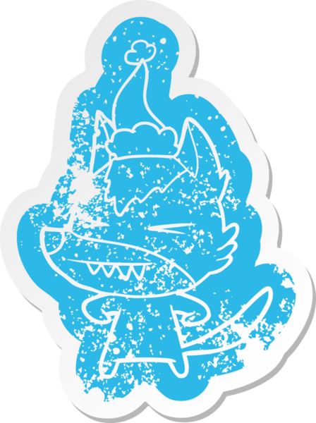 Kızgın kurt çizgi filmi, bir insan tarafından çizilmiş Noel Baba şapkasının çıkartması.