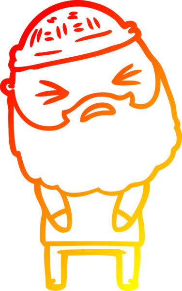 Bir insan tarafından çizilmiş sakallı bir çizgi film karakteri.