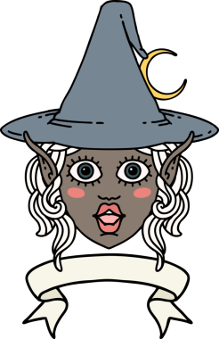 Retro Dövme Biçimi Elf karakteri yüzü bir insan tarafından çizilmiş pankartıyla