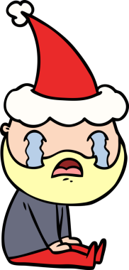Bir insanın çizdiği Noel Baba şapkasıyla ağlayan sakallı bir adamın el çizimi.