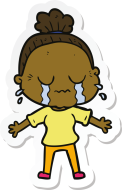 Bir insan tarafından çizilmiş, ağlayan yaşlı bir kadının çıkartması.