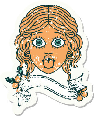 Bir insan tarafından çizilmiş, üzerinde kadın yüzü dövmesi olan eski bir etiket.