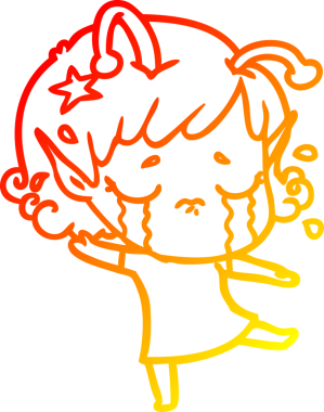 Bir insan tarafından çizilmiş, ağlayan uzaylı bir kızın sıcak çizgi çizimi.