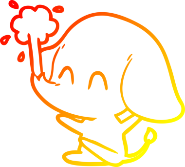 Bir insanın çizdiği suyu püskürten sevimli bir filin sıcak çizgi çizgisi.