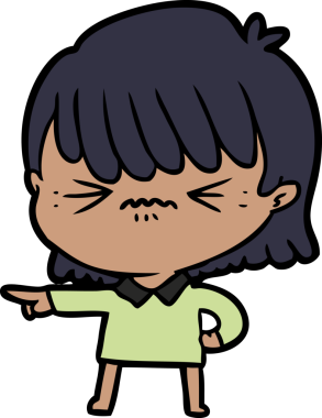 Sinirli çizgi film kızı bir insan tarafından çizilmiş suçlamaları yapıyor.