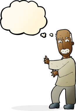 Bir insan tarafından çizilmiş düşünce baloncuğu olan kızgın yaşlı bir adam.