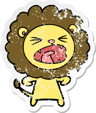 Bir insan tarafından çizilmiş kızgın bir aslanın sıkıntılı çıkartması