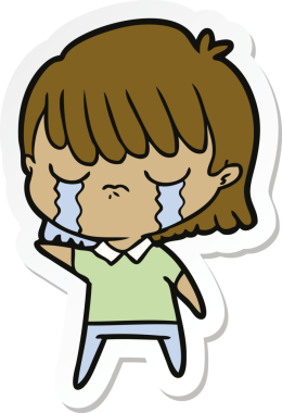 Bir insan tarafından çizilmiş, ağlayan bir karikatür kadının çıkartması.