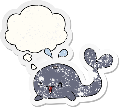 Düşünce baloncuklu mutlu balina dertli bir çıkartma gibi bir insan tarafından çizilmiş