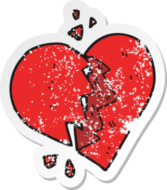 Bir insan tarafından çizilmiş kırık bir kalbin gerilimli retro yapıştırması.