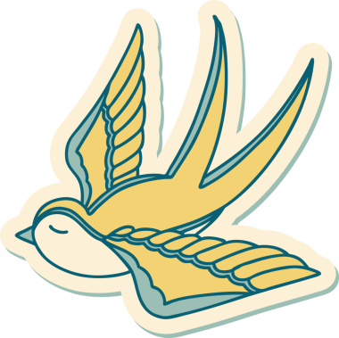 Bir insan tarafından çizilmiş geleneksel bir kırlangıç stili dövme çıkartması.