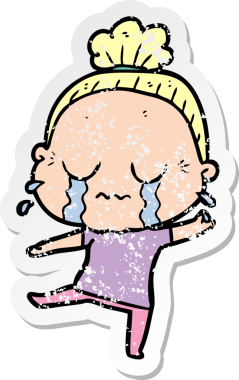 Bir insan tarafından çizilmiş, ağlayan yaşlı bir kadın karikatürü.