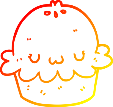 Bir insan tarafından çizilmiş tatlı bir çizgi film pastasının sıcak gradyan çizimi