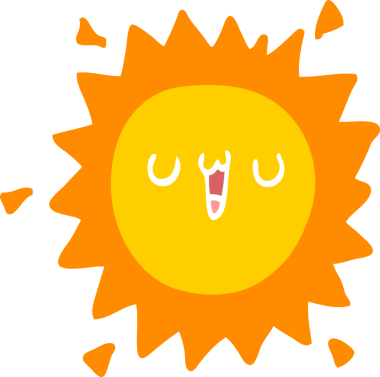 Bir insan tarafından çizilmiş düz renkli çizgi film güneşi