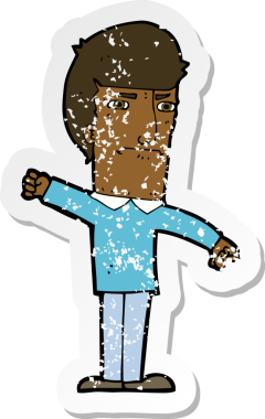 Bir insan tarafından çizilmiş kızgın bir çizgi filmin gerilimli çıkartması.