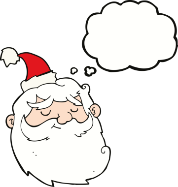 Bir insan tarafından çizilmiş düşünce baloncuğuyla Noel Baba yüzü.