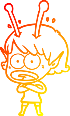 Bir çizgi film karakteri, bir insan tarafından çizilmiş bir uzaylı kız çizimi.