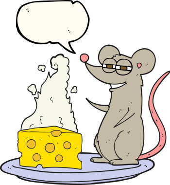 Bir insan tarafından çizilmiş peynirli serbest konuşma balonu çizgi film faresi