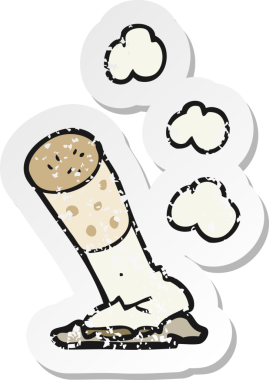 Bir insan tarafından çizilmiş karikatür sigarasının gerilimli yapıştırması.