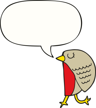 Bir insan tarafından çizilmiş konuşma balonlu çizgi film kuşu.